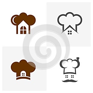 Set of Chef Hat with Home Logo Design Template Vector, Icon Symbol, Creative Design Concepts