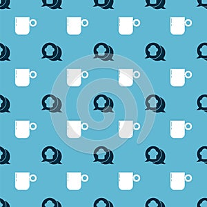 Set Chef hat in speech bubble and Coffee cup on seamless pattern. Vector