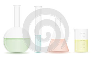 A set of chemical flasks for experiments. Chemical flasks with preparations