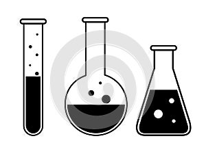 Set of chemical flasks on white background. Vector test tube icon