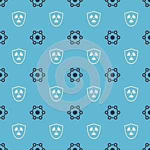 Set Chemical formula and Radioactive in shield on seamless pattern. Vector