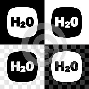 Set Chemical formula for water drops H2O shaped icon isolated on black and white, transparent background. Vector