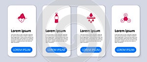 Set Chemical formula water H2O, Water filter cartridge, Bottle of and Iceberg. Business infographic template. Vector