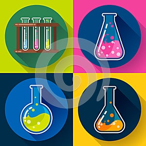 Set of Chemical lab flasks icons. Flat design style.