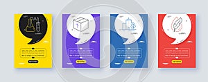 Set of Chemistry lab, Skyscraper buildings and Package line icons. For design. Vector