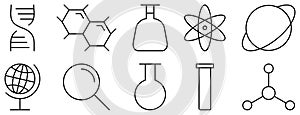 Set of chemistry and science line icons photo