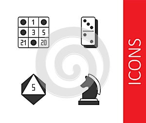 Set Chess, Bingo card, Game dice and Domino icon. Vector