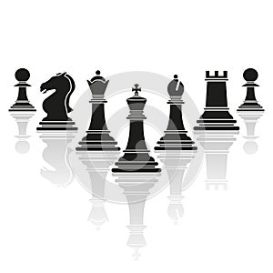 Un impostato composto da scacchi giocare icone riflessione 