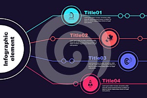 Set Chess, Hand holding Earth globe, Target and Rocket ship. Business infographic template. Vector