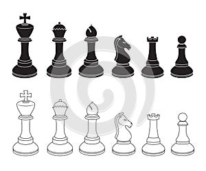 Set of Chess Icons in Black and White