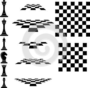 Set chess icons and chessboard. Strategy board game.