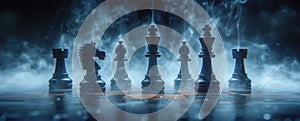 Set of chess pieces element stating on chessboard. Leadership, teamwork, partnership, business strategy Concept. Generative Ai