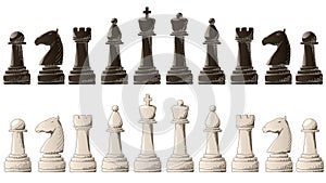 Set of chess pieces with elements graphic arts sketch.