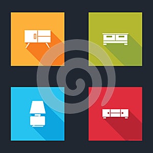 Set Chest of drawers, , Table lamp and icon. Vector