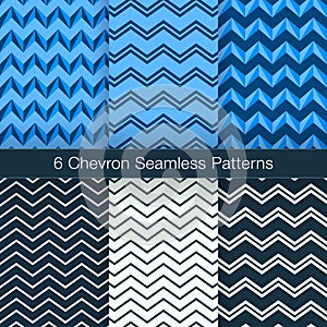 Set of 6 Chevron Seamless Patterns. Navy Color
