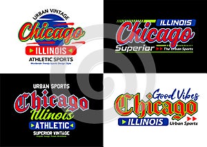 Set Chicago urban style typeface collection, for print on t shirts etc.