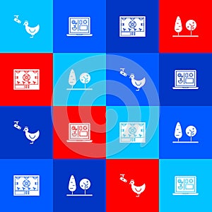 Set Chicken farm and camera, Smart farming technology, and Trees icon. Vector