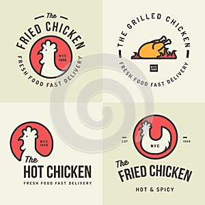 Set of chicken meat logo, badges, banners, emblem and design elements for food shop and restaurant.