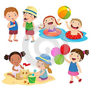 Set of children play on the beach