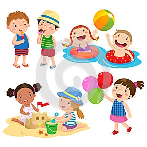 Set of children play on the beach photo