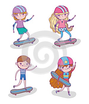 Set children play skateboards and helmet