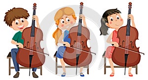 Set of children playing cello