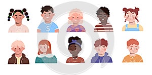 Set of children portrait avatars on white background