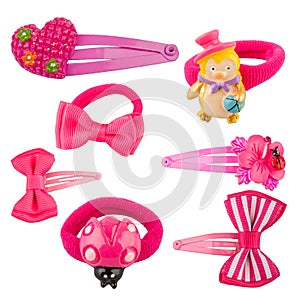 Set of children`s pink hair clips