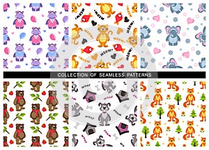 Set of children`s seamless patterns on a white background. photo
