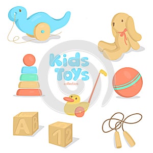 Set with children`s toys. Vector illustrations.