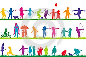 Set of children silhouettes playing outdoor