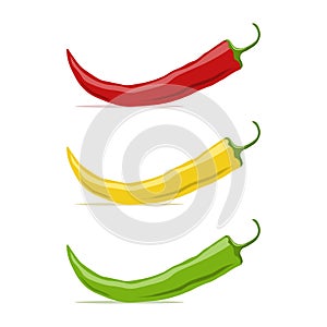 Set of chilli pepper - red  yellow  green. Mexican jalapeno hot spicy peppers. Spice ingredient of food.