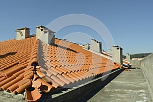 Set of chimneys on the roof of the building