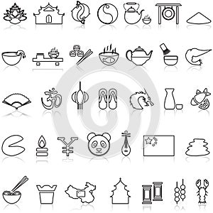 Set of  china icons. outline thin line icons