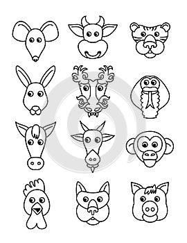 Set chinese zodiac animal icons