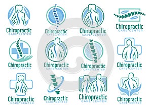 A set of Chiropractic logo vector, spine health care medical symbol or icon pack or collection
