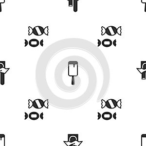 Set Chocolate bar, Ice cream and Candy on seamless pattern. Vector