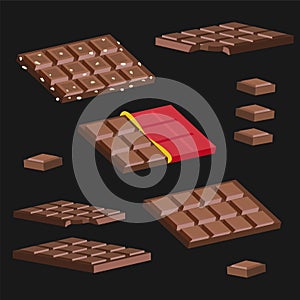 The set of chocolate bars on a black background
