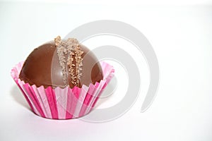 Set of chocolate bombs, marshmallow filling and white chocolate on white background