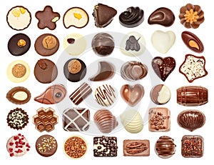 Set of chocolate candie, chocolate collection photo