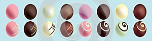 Set of chocolate candies cartoon icon design template with various models. vector illustration isolated on blue background