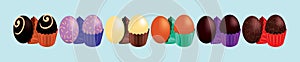 Set of chocolate candies cartoon icon design template with various models. vector illustration isolated on blue background