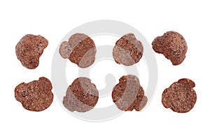 Set of Chocolate corn flakes isolated on white background with clipping path.