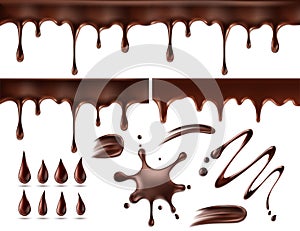 Set of chocolate drops and blots. Isolated on white