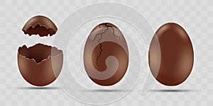 Set of chocolate eggs with broken shells