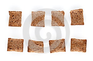 Set of chocolate pillows for breakfast isolated on white background. Brown choco cereal pads with vanilla, crispy flakes, healthy