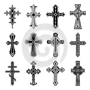 Set of christian and catholicism crosses