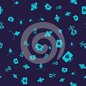 Set Christian cross on chain, Stud earrings, Diamond engagement and on seamless pattern. Vector