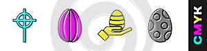 Set Christian cross, Easter egg, Human hand and easter egg and Easter egg icon. Vector