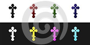 Set Christian cross icon isolated on black and white background. Church cross. Vector Illustration